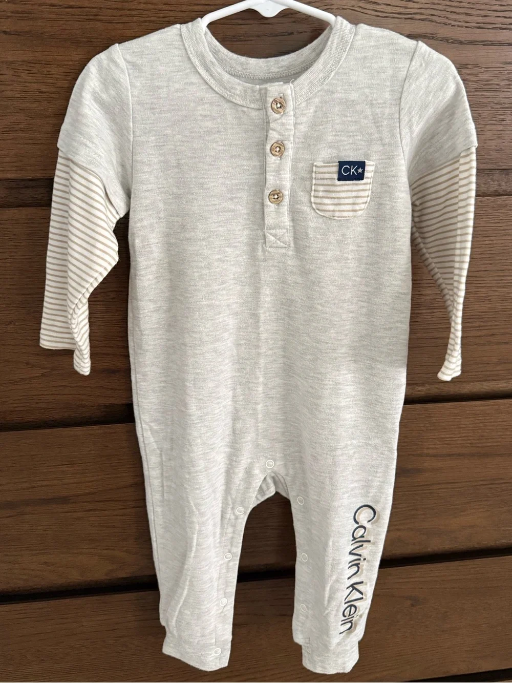 Calvin Klein Cream One-Piece with Tan Striped Sleeves
